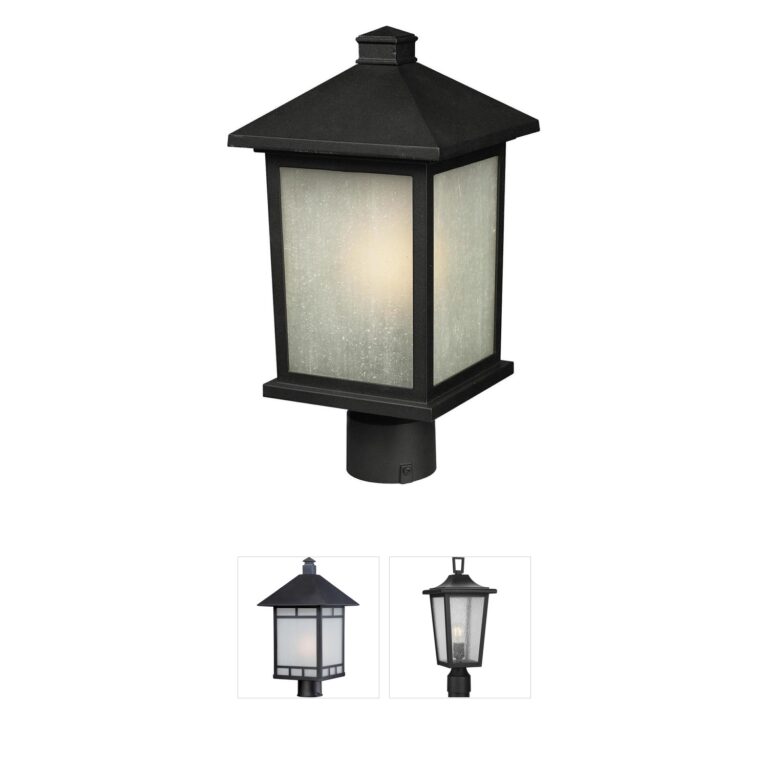 Z-Lite Holbrook Black Outdoor Post Mount with White Seedy Glass