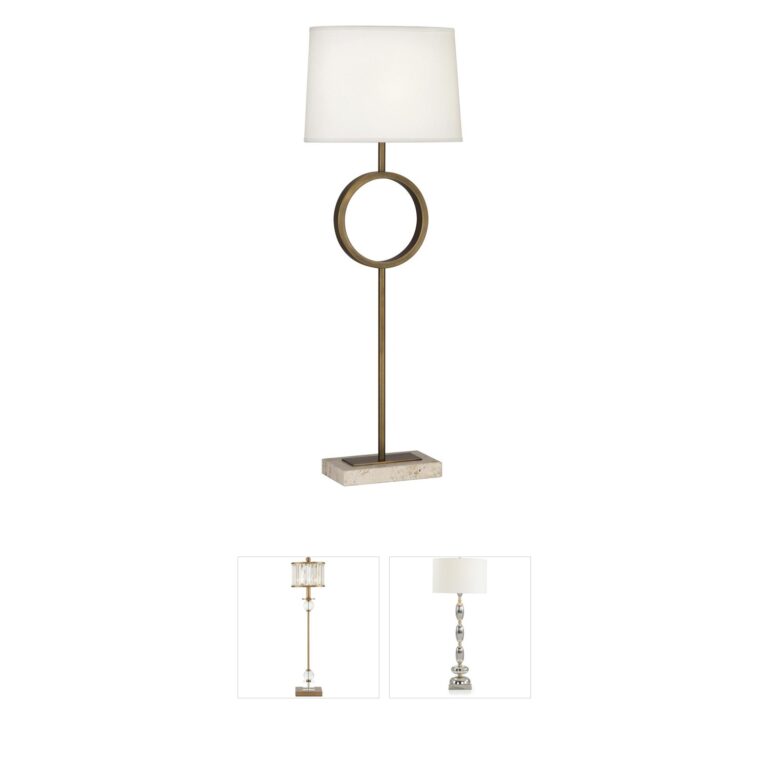 Robert Abbey Logan Aged Brass Table Lamp with Travertine Base