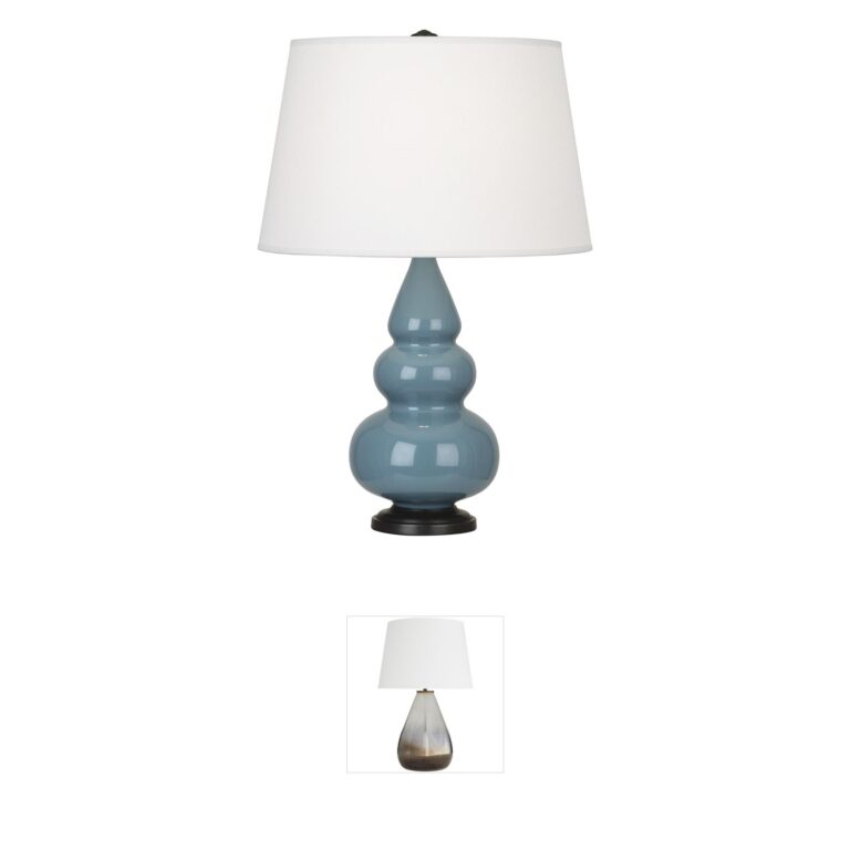 Robert Abbey Small Triple Gourd Steel Blue Glazed Ceramic Table Lamp