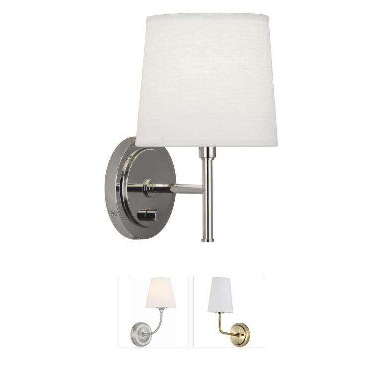 Robert Abbey Bandit Polished Nickel Wall Sconce with Oyster Linen Shade