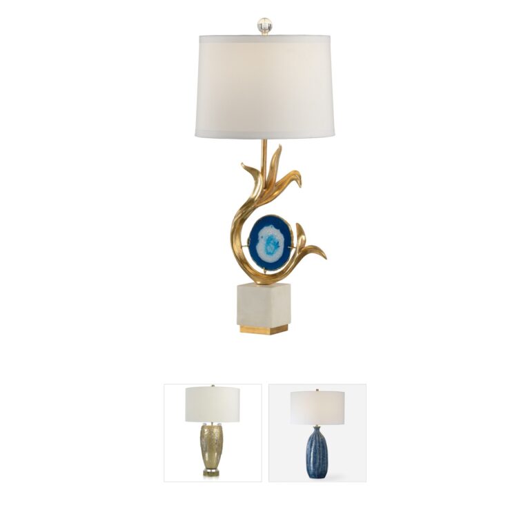 Wildwood Collection Gold Leaf Table Lamp with Off White Silkette Shade