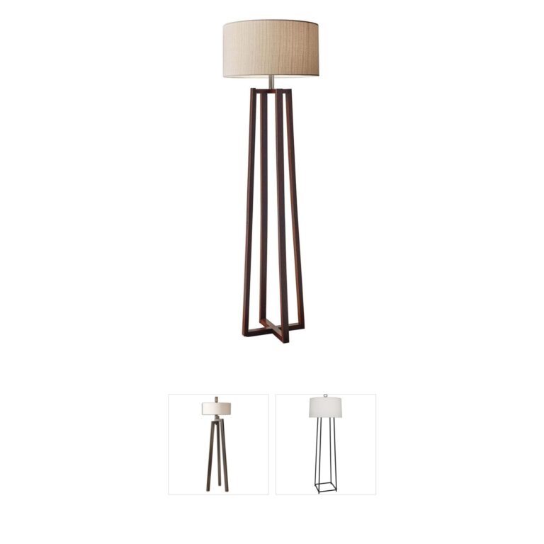 Adesso Quinn Walnut Wood Floor Lamp with Linen Shade