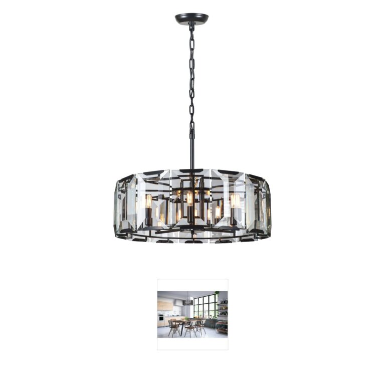 Elegant Lighting Monaco 30" Flat Black & Crystal Pendant