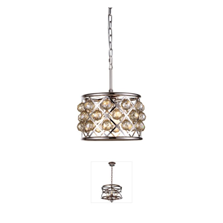 Elegant Lighting Madison Polished Nickel Pendant with Golden Teak Crystals