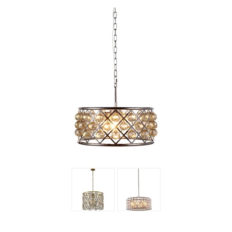 Elegant Lighting Madison Collection Polished Nickel & Golden Teak Crystal Pendant