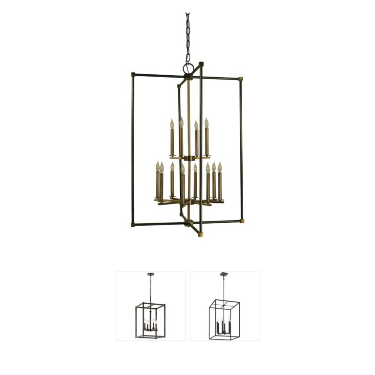 Framburg Lexington 12-Light Mahogany Bronze & Antique Brass Foyer Chandelier