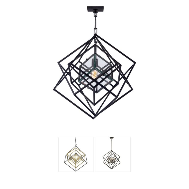Visual Comfort Signature Collection Kelly Wearstler Cubist Aged Iron and Clear Glass Chandelier
