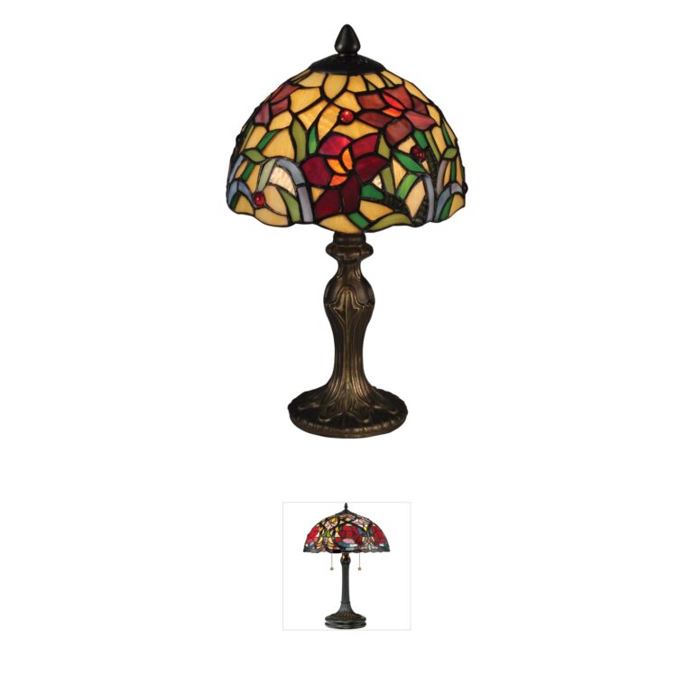 Dale Tiffany Evelyn Antique Brass Table Lamp with Hand-Rolled Art Glass Shade