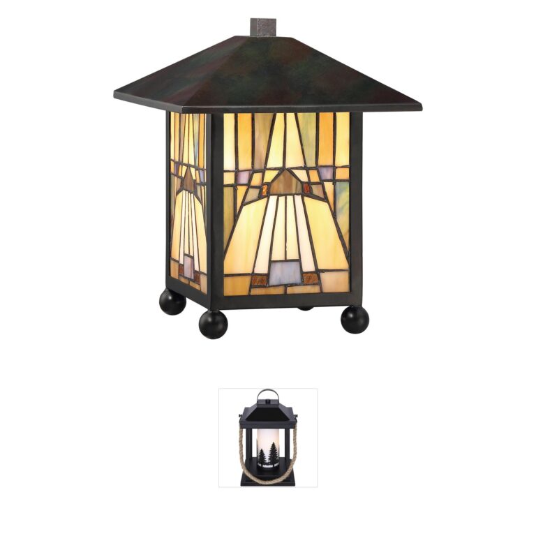 Quoizel Inglenook Tiffany Glass Table Lamp in Valiant Bronze