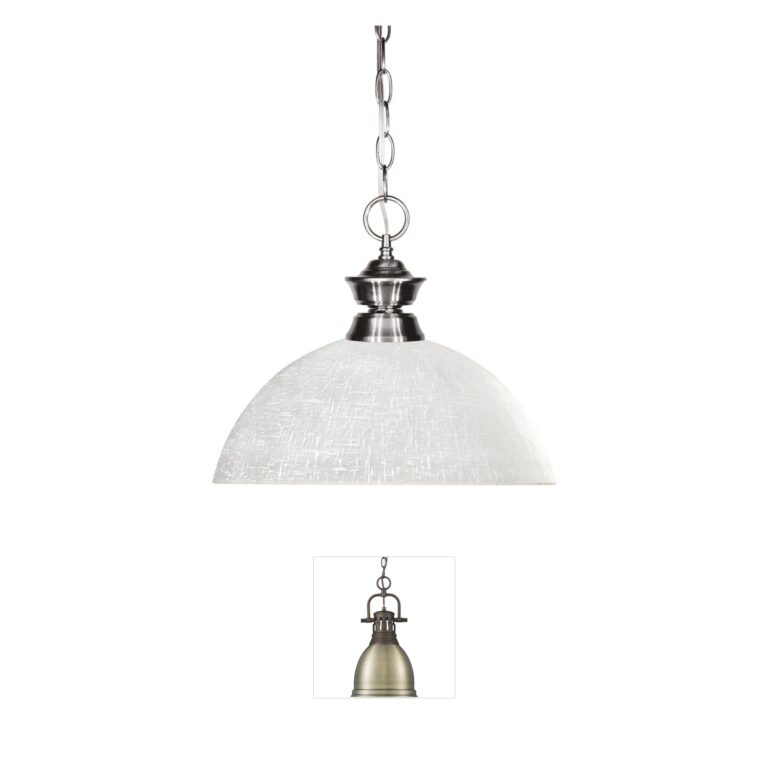Z-Lite Shark Brushed Nickel Pendant with White Linen Glass