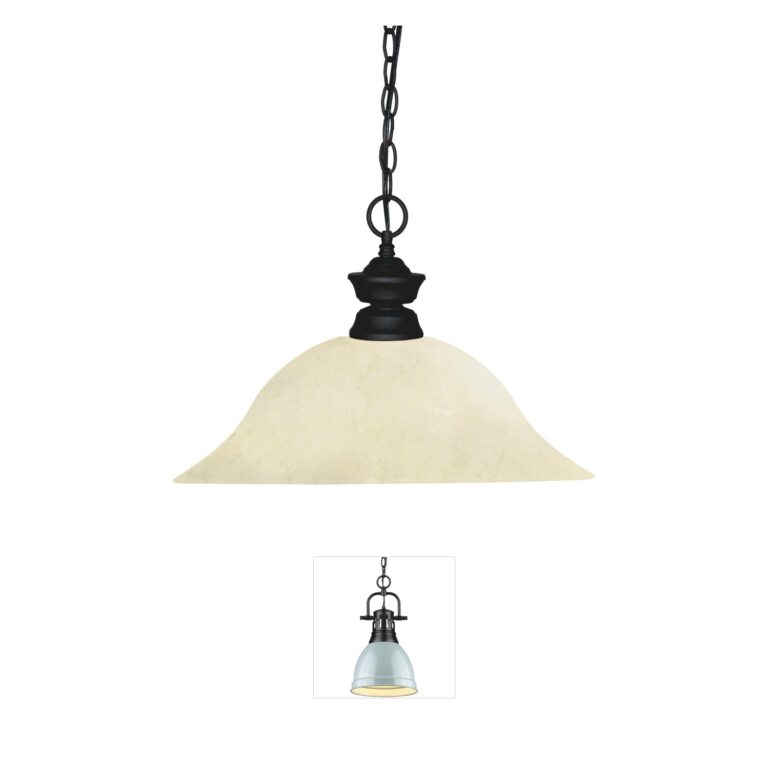 Z-Lite Shark Matte Black 1-Light Pendant with Golden Mottle Glass