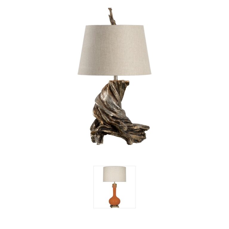 Wildwood Biltmore Antique Silver Leaf Table Lamp with Natural Linen Shade