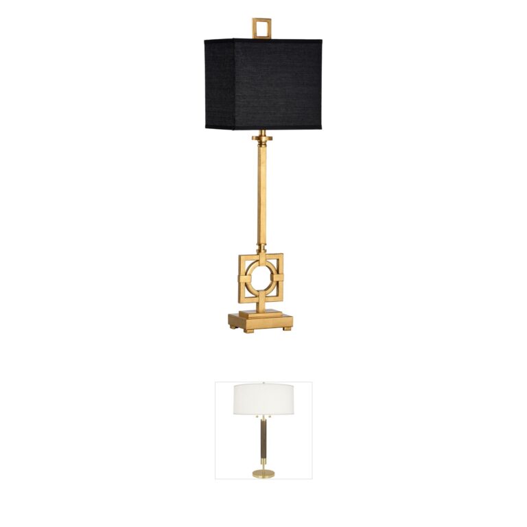 Wildwood Collection Antique Gold Leaf Iron Table Lamp with Black Raffia Shade