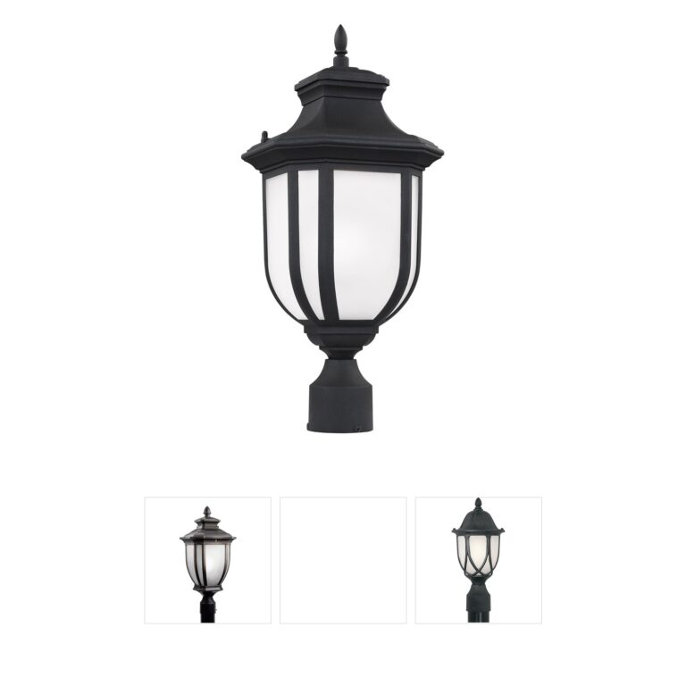 Generation Lighting Childress Black Aluminum Outdoor Post Lantern with Satin Etched Glass