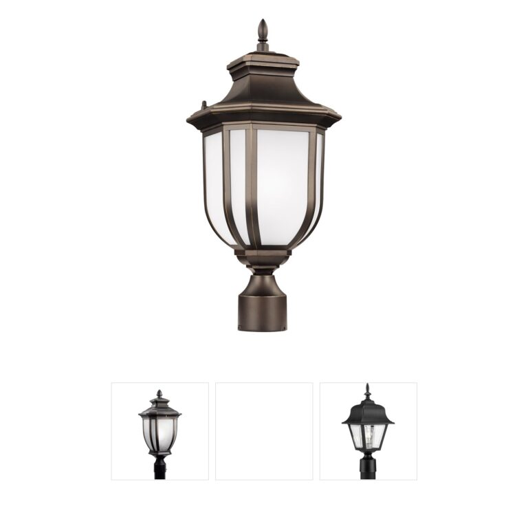 Generation Lighting Childress Antique Bronze Outdoor Post Lantern with Satin Etched Glass