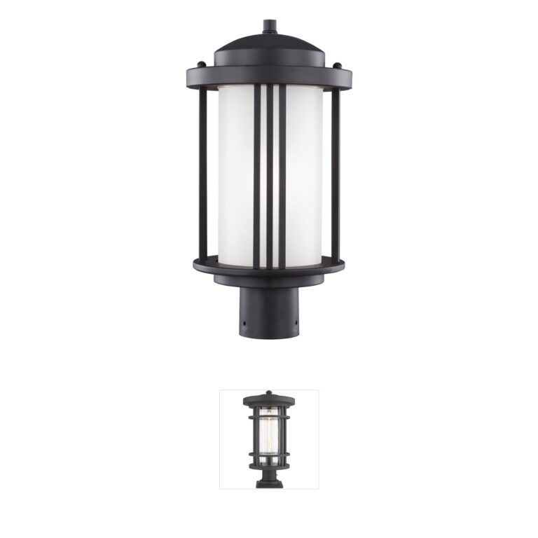 Generation Lighting Crowell Black Aluminum Outdoor Post Lantern with Satin Etched Glass