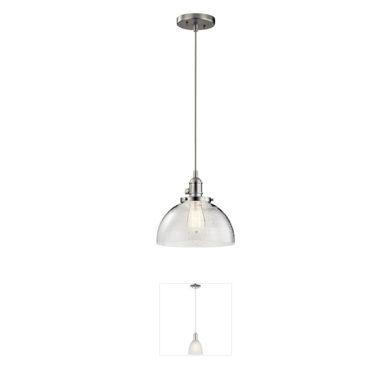 Kichler Avery 10-Inch Mini Pendant in Brushed Nickel with Clear Seeded Glass