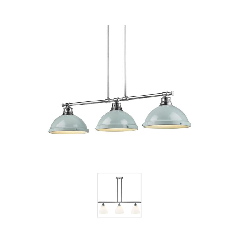 Golden Lighting Yep Duncan 3-Light Chrome Island Light with Seafoam Shades