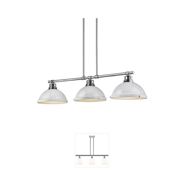 Golden Lighting Yep Duncan 3-Light Chrome Island Light with White Shades