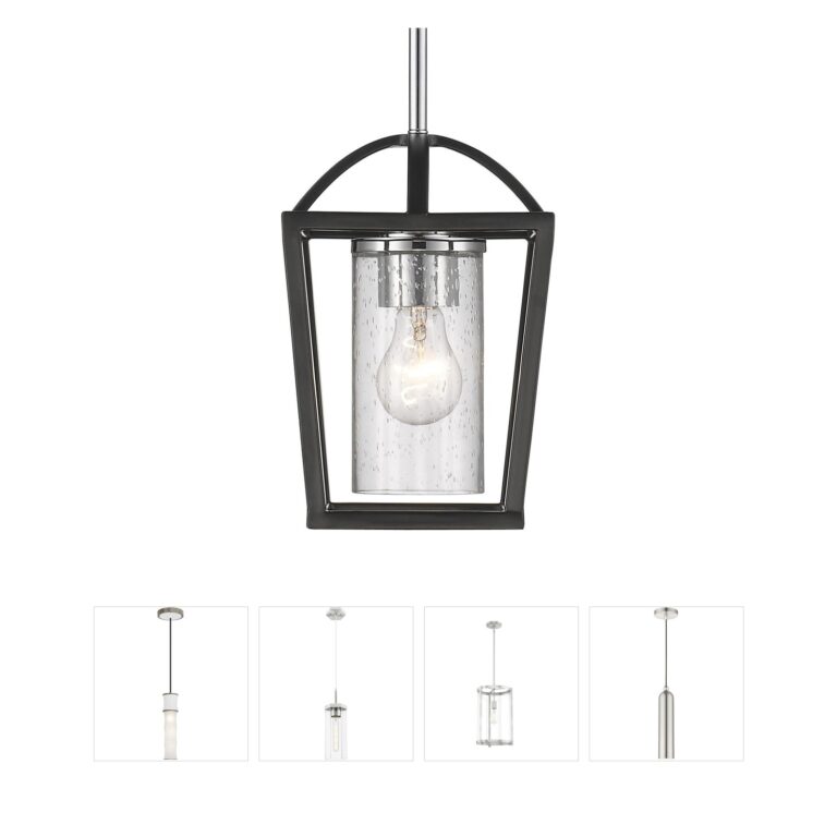 Golden Lighting Mercer 1-Light Matte Black Mini Pendant with Seeded Glass