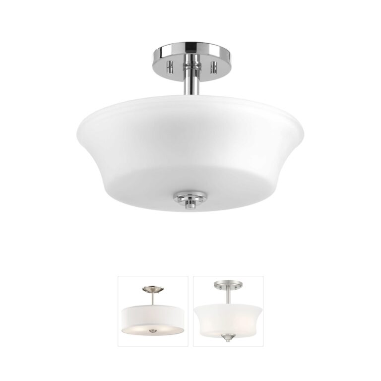 Progress Lighting Cascadia 14-Inch Polished Chrome Etched Glass Convertible Semi-Flush Mount