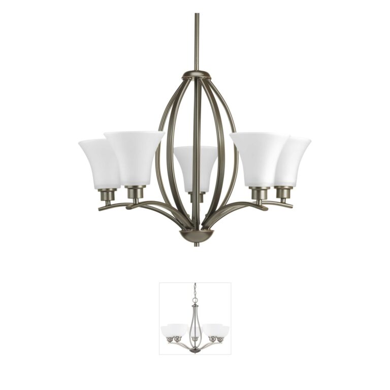 Progress Lighting Joy Collection Antique Bronze Steel Chandelier with Etched White Glass