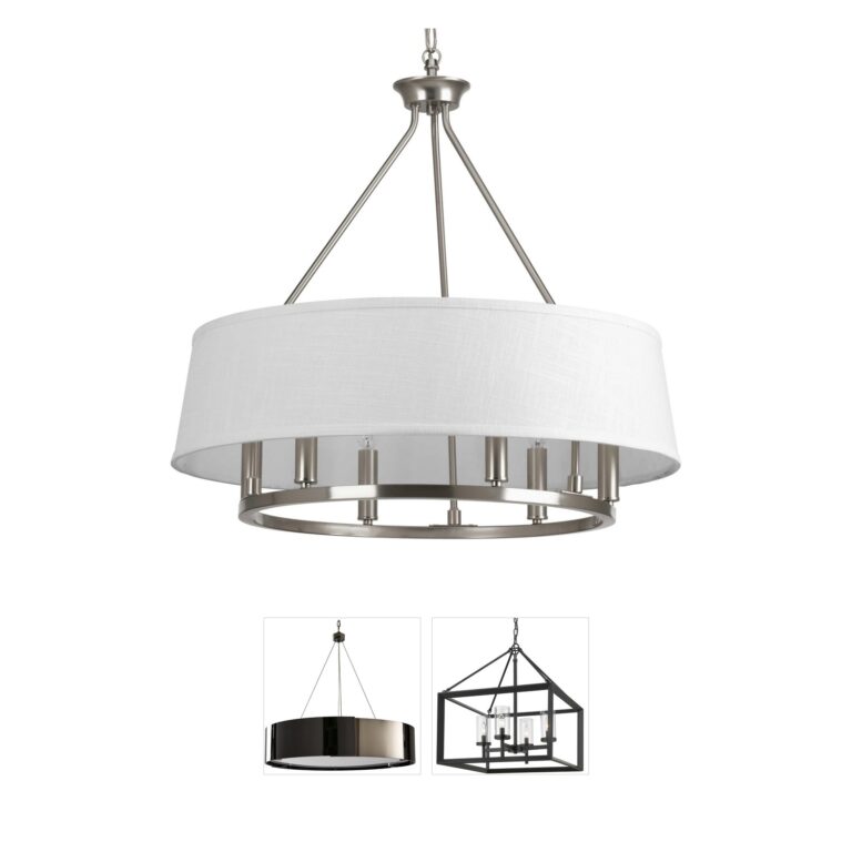 Progress Lighting Cherish Brushed Nickel 6-Light Chandelier with White Linen Shades