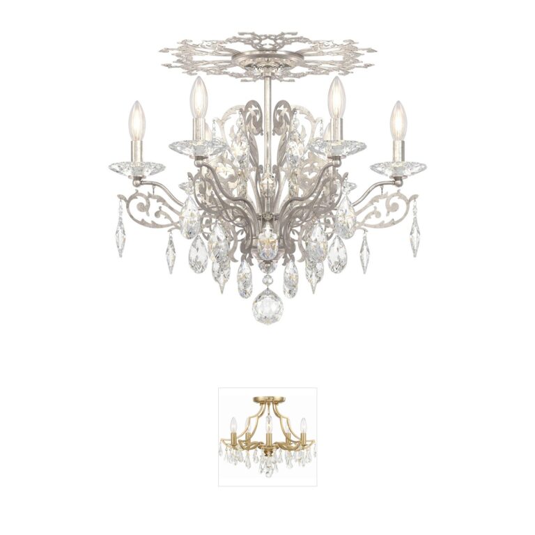 Schonbek Filigrae Antique Silver Semi-Flush Mount with Clear Heritage Crystal