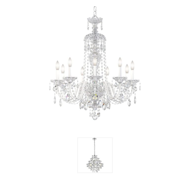 Schonbek Sterling 9-Light Polished Silver Chandelier with Swarovski Crystals