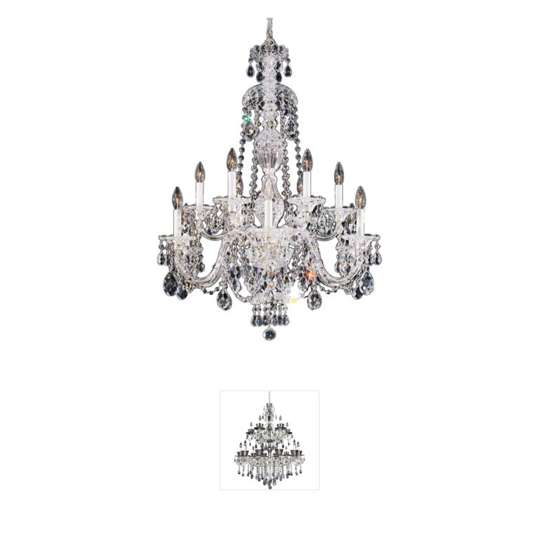 Schonbek Sterling Clear Crystal Polished Silver Chandelier
