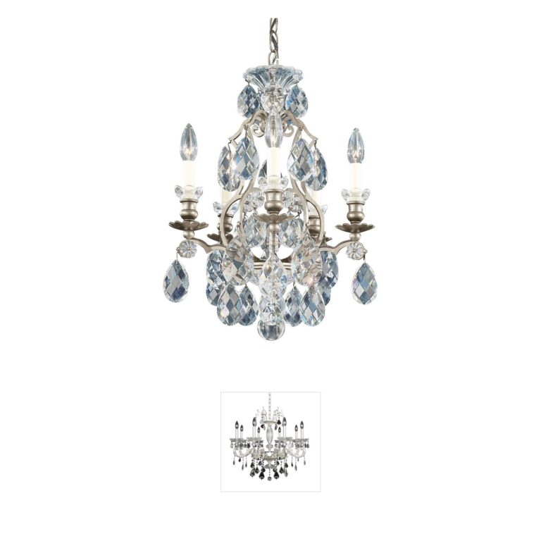 Schonbek Renaissance 5-Light Antique Silver Chandelier with Heritage Handcut Crystal