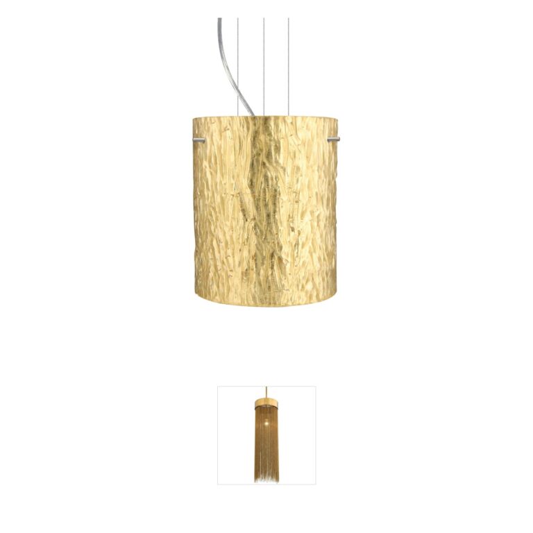 Besa Lighting Tamburo 8 Satin Nickel Pendant with Stone Gold Foil Glass