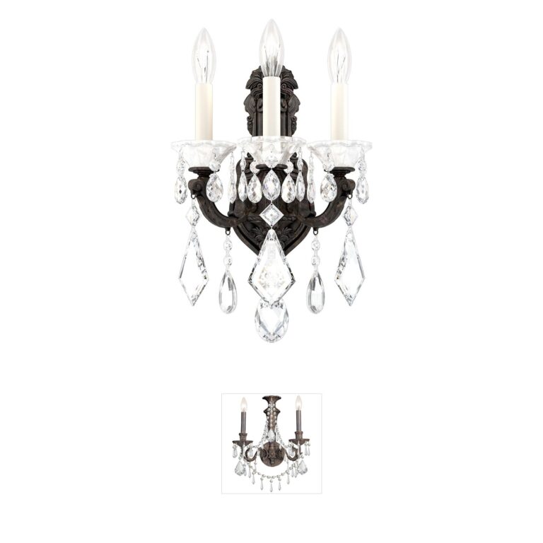 Schonbek La Scala 3-Light Wall Sconce in Heirloom Bronze with Heritage Handcut Crystal