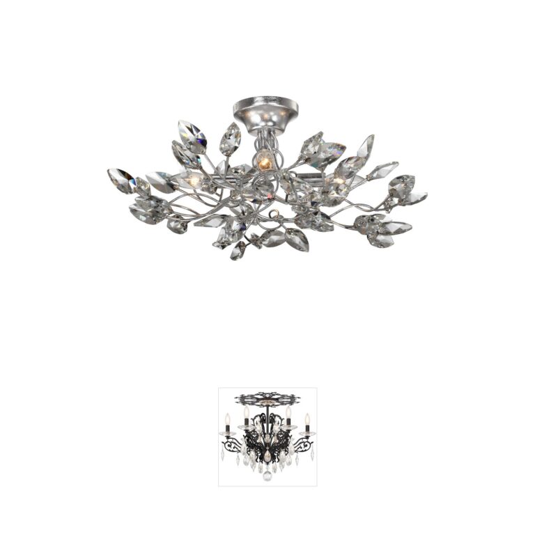 Zeev Lighting Misthaven 4-Light Silver Leaf and Clear Crystal Semi-Flush Mount