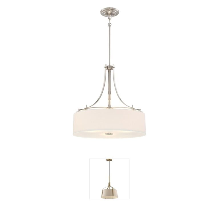 Minka-Lavery Poleis Collection Brushed Nickel Pendant with White Linen Shade