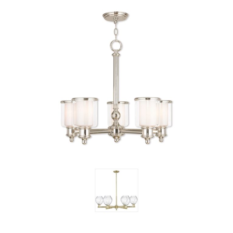 Livex Lighting Middlebush Polished Nickel Chandelier with Hand-Crafted Glass