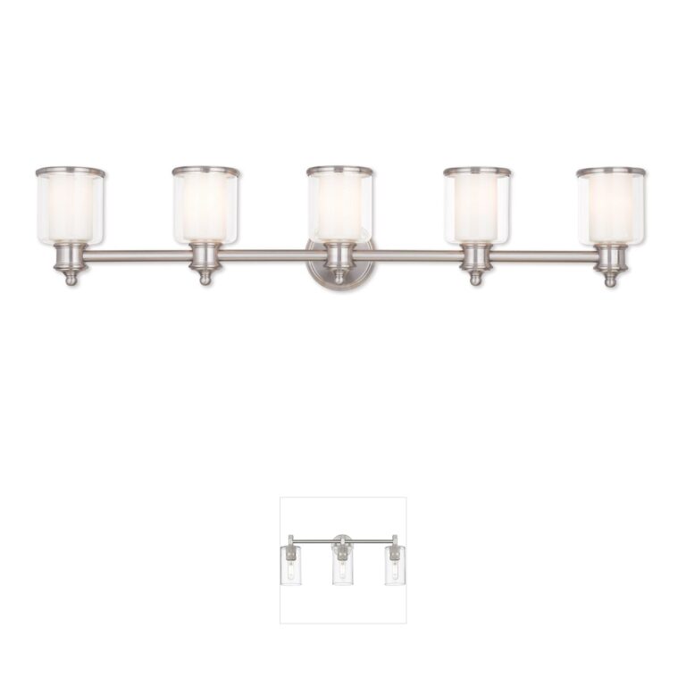 Livex Lighting Middlebush 5-Light Brushed Nickel Vanity with Hand-Crafted Glass