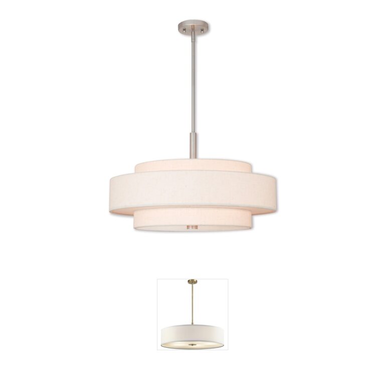 Livex Lighting Meridian 5-Light Brushed Nickel Pendant with Oatmeal Fabric Shade