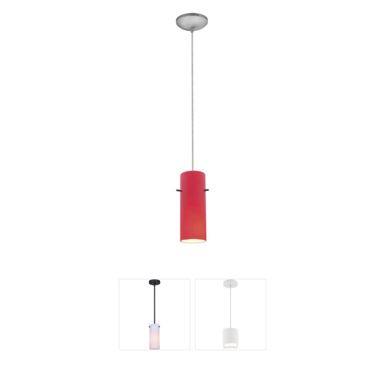 Access Lighting Cylinder Brushed Steel & Red Glass Pendant