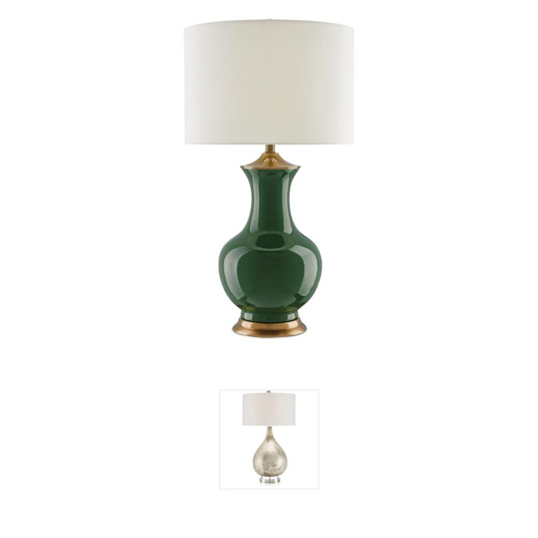 Currey & Company Lilou Green Ceramic Table Lamp with Antique Brass Accents