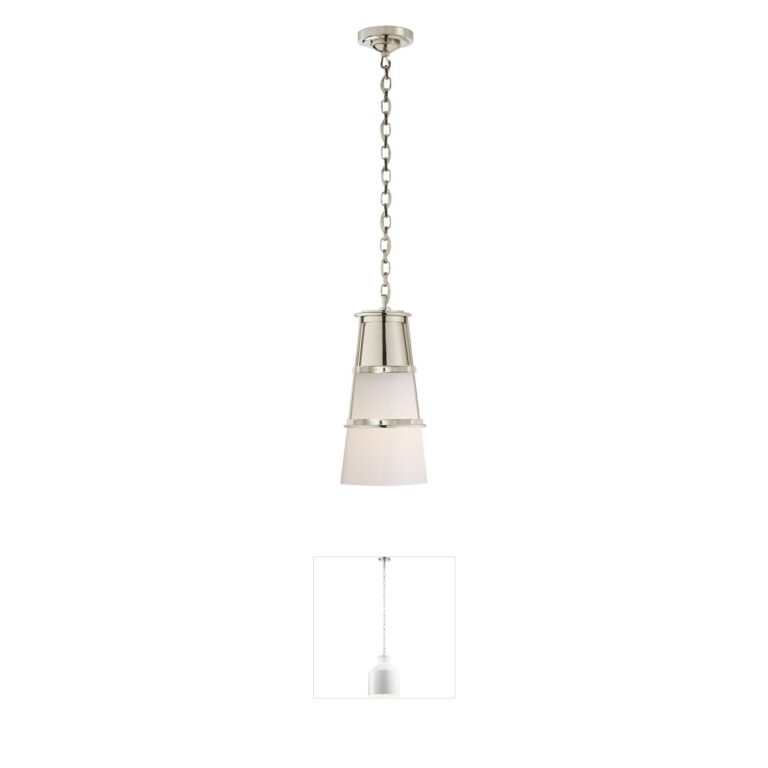 Visual Comfort Signature Collection Thomas O'Brien Robinson Polished Nickel and White Glass Pendant