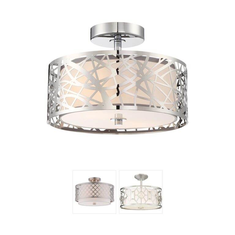 Quoizel Abode Polished Chrome Semi-Flush Mount with Silver Organza Shade