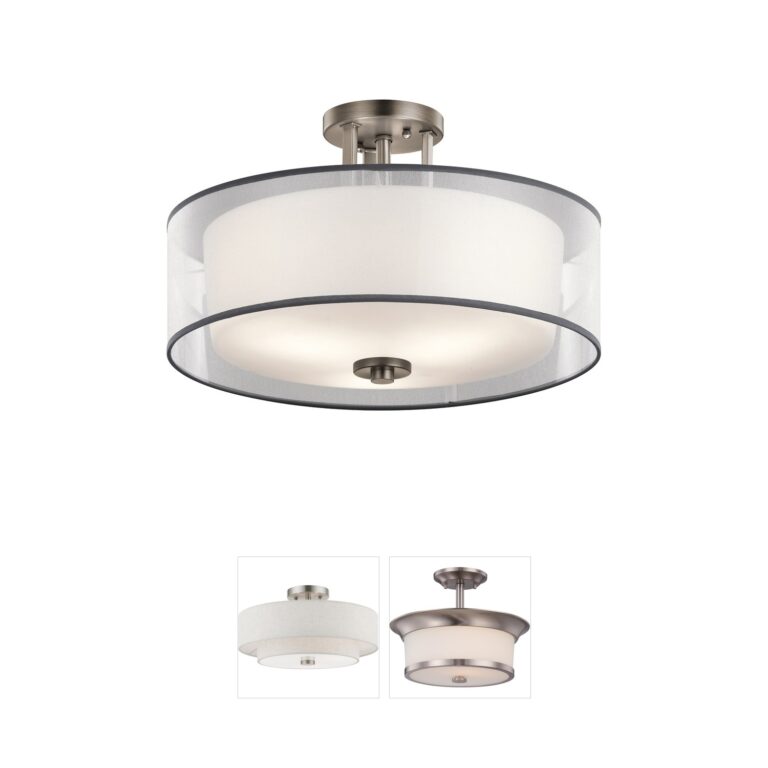 Kichler Lighting Tallie Steel Semi-Flush with Satin Etched Glass and Organza Shade