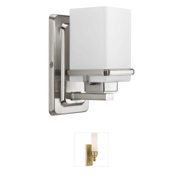 Progress Lighting Metric Brushed Nickel One-Light Bath Vanity with Etched Glass