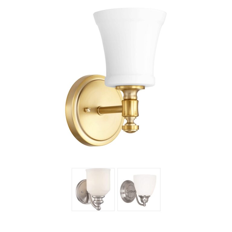 Quorum Rossington Aged Brass Wall Sconce with Satin Opal Glass