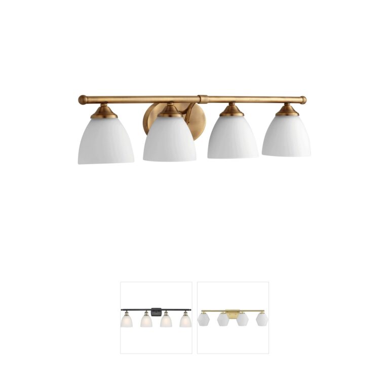 Quorum Brooks 4-Light Aged Brass Vanity Light with Satin Opal Glass