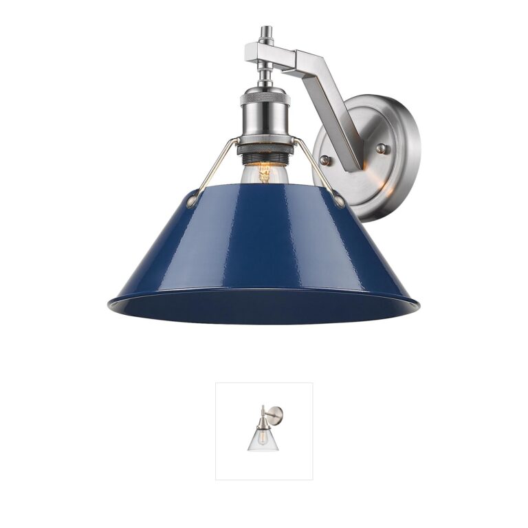 Golden Lighting Orwell 1-Light Pewter Wall Sconce with Navy Blue Shade
