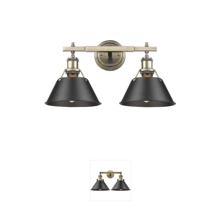 Golden Lighting Yep Orwell Aged Brass 2-Light Vanity with Matte Black Shades