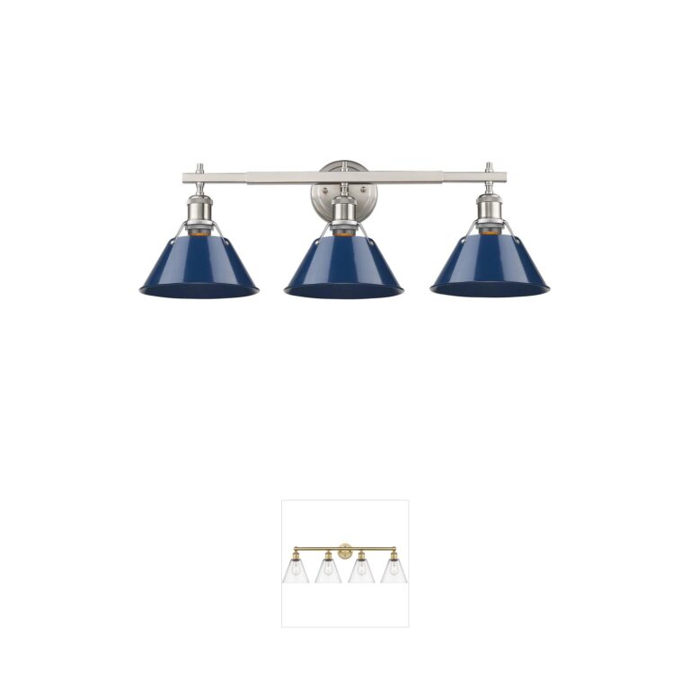 Golden Lighting Yep Orwell 3-Light Pewter Vanity with Navy Blue Shades