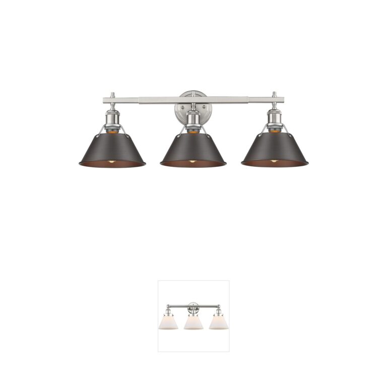 Golden Lighting Yep Orwell 3-Light Pewter and Rubbed Bronze Vanity Light